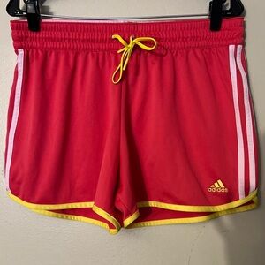 Adidas Women's Athletic Shorts in Pink with Yellow Accents